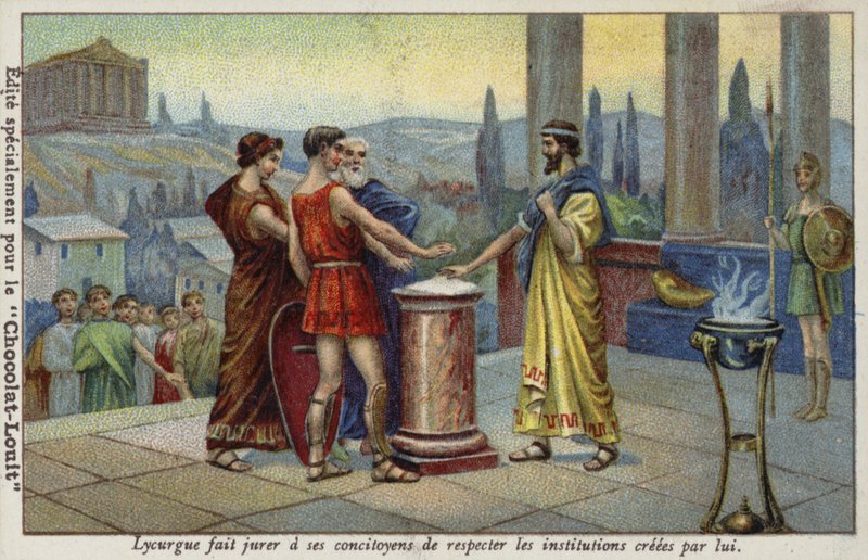 Lycurgus van Sparta laat zijn medeburgers zweren de door hem ingestelde instellingen te respecteren door French School