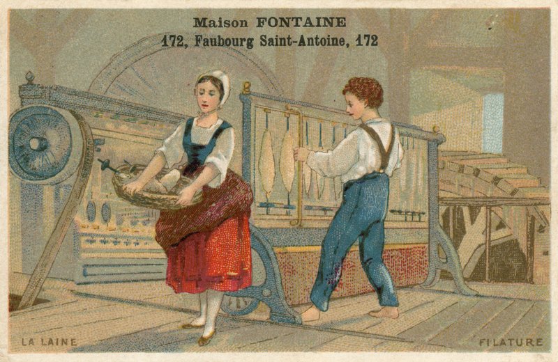 Maison Fontaine handelskaart, wol spinnen door French School