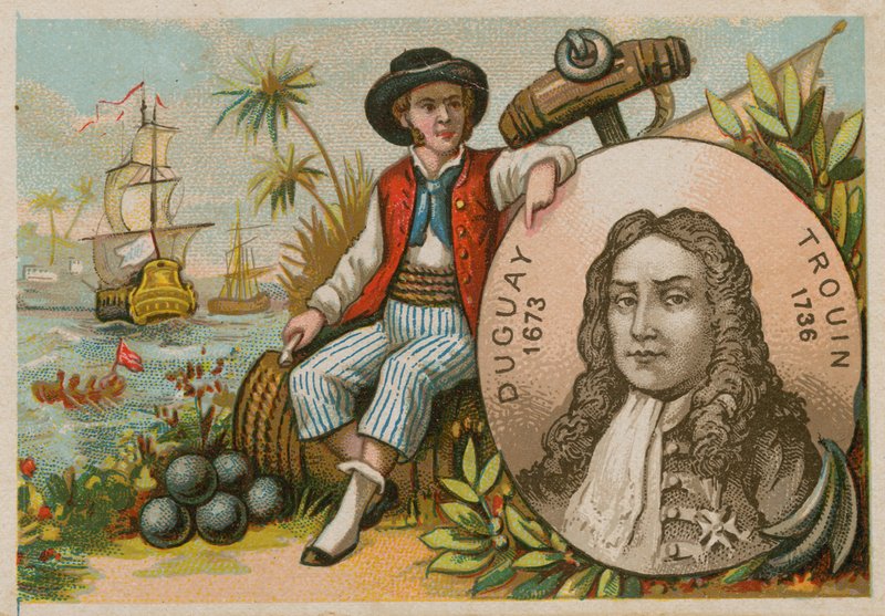 Man in Brazilië met portret van Duguay-Trouin door French School