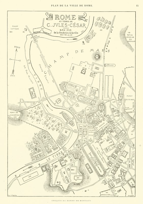 Kaart van de stad Rome in de tijd van Julius Caesar door French School