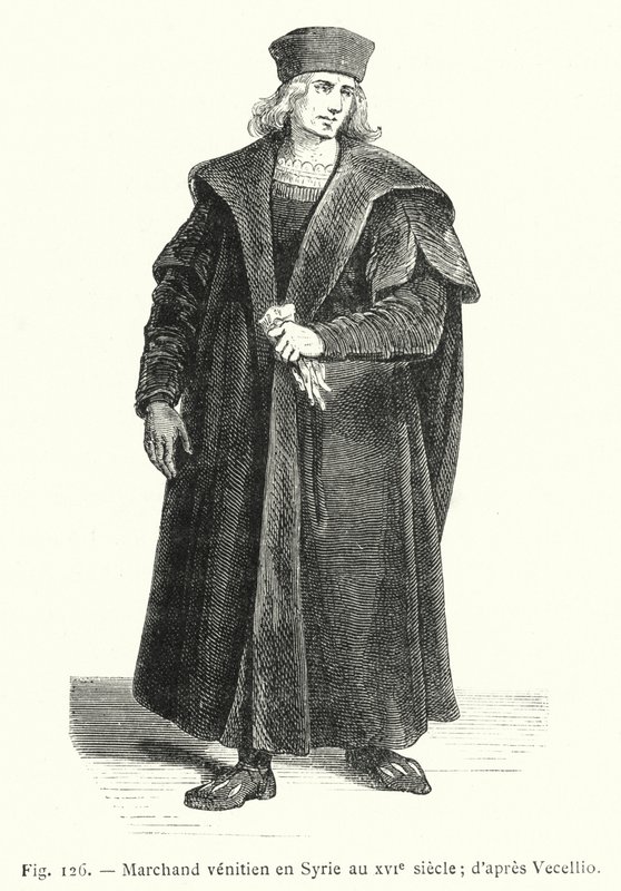 Venetiaanse koopman in Syrië in de XVIe eeuw; naar Vecellio (gravure) door French School