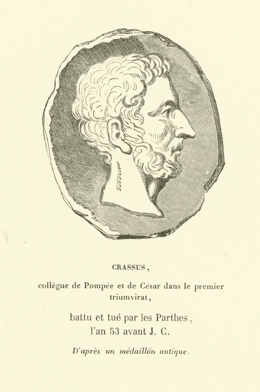 Marcus Licinius Crassus, collega van Pompeius de Grote en Julius Caesar in het Eerste Triumviraat, gedood in gevecht met de Parthen in 53 v.Chr. door French School