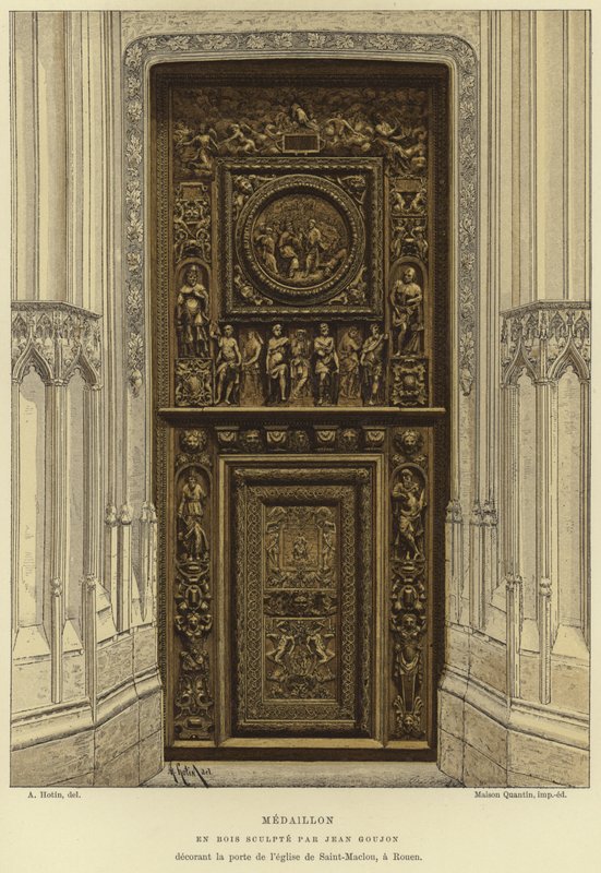 Medaille in hout gesneden door Jean Goujon in de deur van de Kerk van Saint-Maclou, Rouen door French School