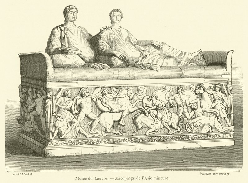 Louvre Museum, Sarcofaag van Klein-Azië (gravure) door French School