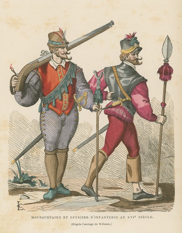 Musketier en infanterieofficier, 16e eeuw door French School