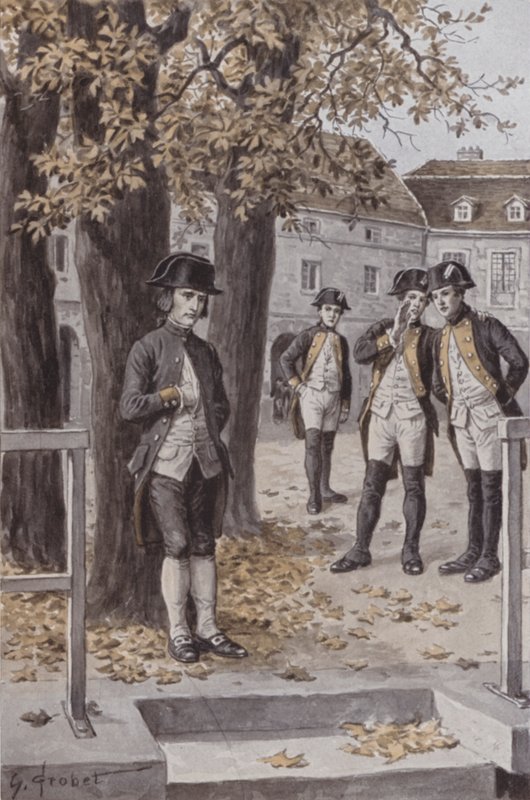Napoleon bij Ecole Militaire, Brienne (litho) door French School