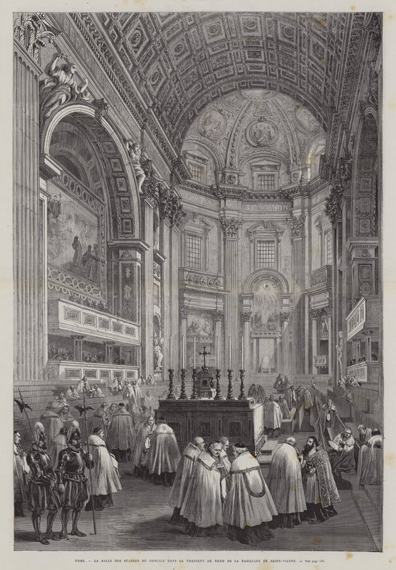 Noordtransept van de Sint-Pietersbasiliek, Vaticaanstad, Rome, Italië (gravure) door French School