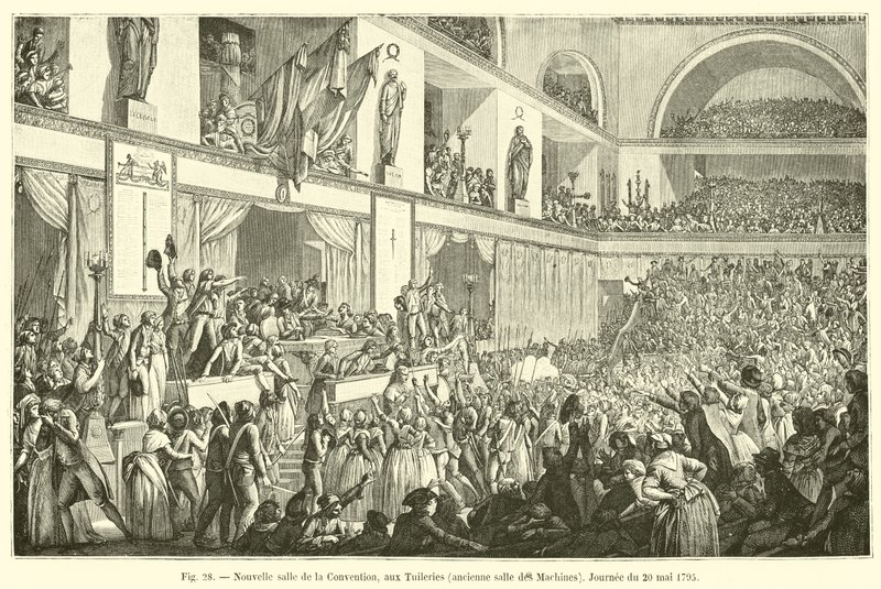 Nieuwe zaal van de Conventie, in de Tuilerieën, voormalige Machineszaal, Dag van 20 mei 1795 door French School