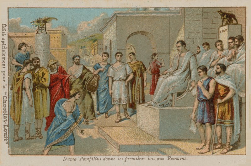 Numa Pompilius, tweede koning van Rome (753-673 v.Chr.), die de eerste Romeinse wetten uitvaardigt door French School