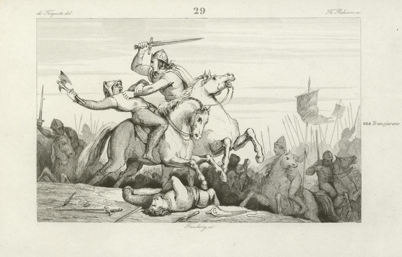 Odo, koning van West-Francië, vecht tegen de Vikingen door French School