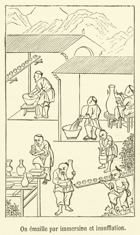 Men emaileert door onderdompeling en insufflatie (gravure) door French School