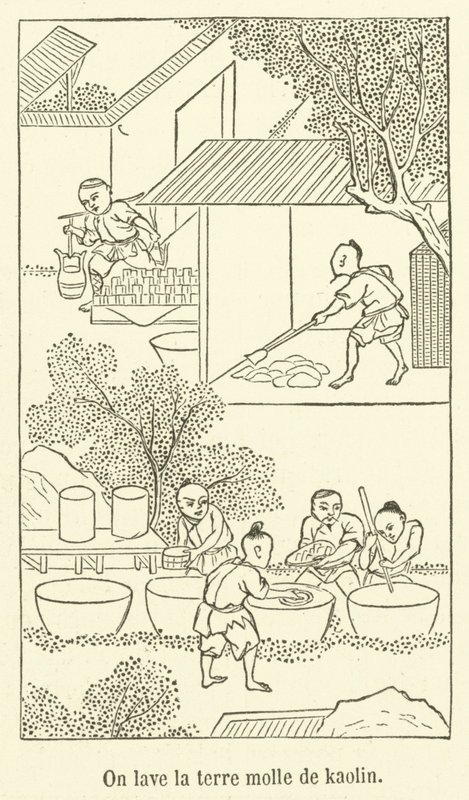 Men wast de zachte kaolien aarde (gravure) door French School