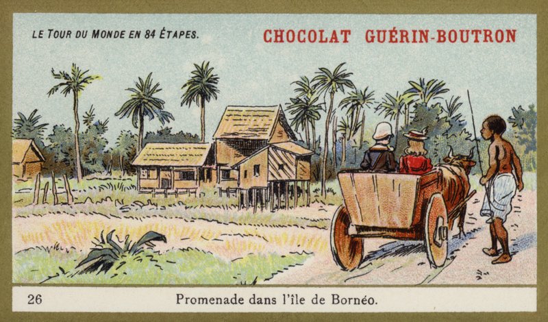 Rit met een ossenkar op het eiland Borneo door French School