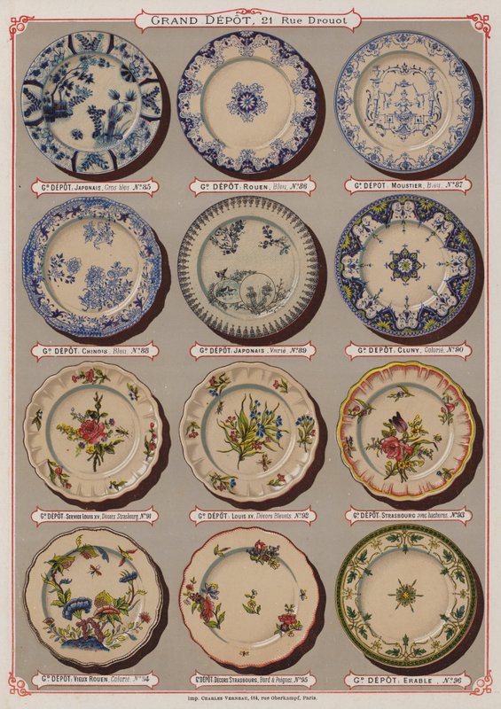 Pagina uit de catalogus van het Grand Depot de Porcelaines, Faiences et Verreries door French School