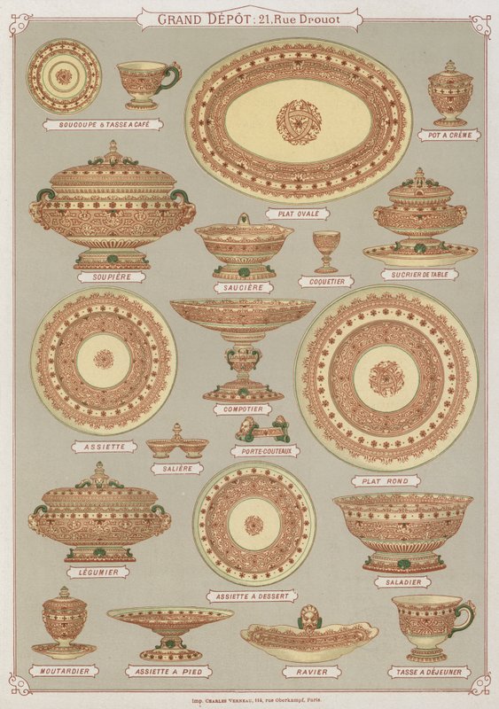 Pagina uit de catalogus van het Grand Depot de Porcelaines, Faiences et Verreries door French School