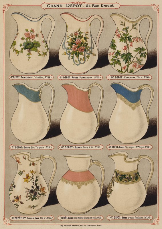 Pagina uit de catalogus van het Grand Depot de Porcelaines, Faiences et Verreries door French School
