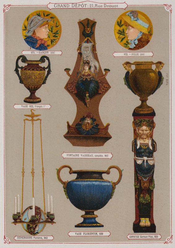 Pagina uit de catalogus van het Grand Depot de Porcelaines, Faiences et Verreries door French School