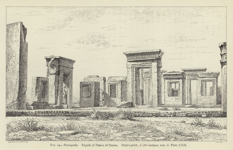 Persepolis, gevel van het paleis van Darius door French School