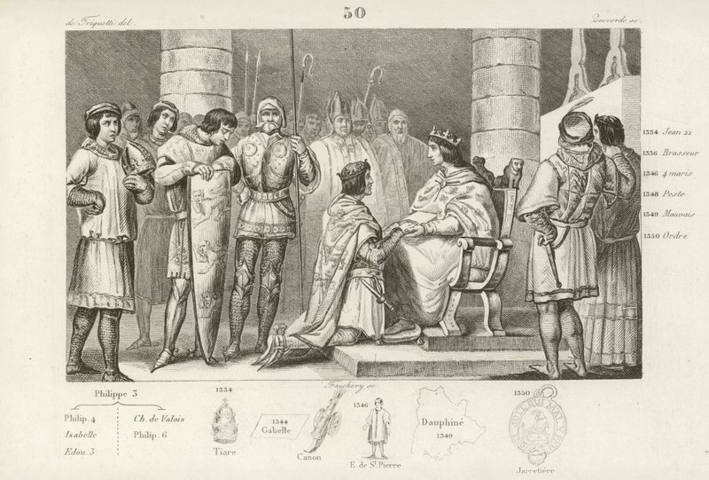 Filips VI van Valois brengt hulde aan Eduard III van Engeland, maar alleen als hertog van Aquitanië door French School