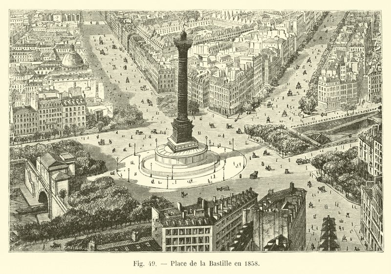 Plein van de Bastille in 1858 door French School