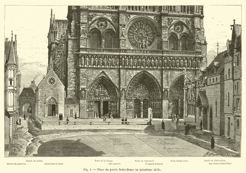 Place du parvis Notre-Dame in de vijftiende eeuw door French School