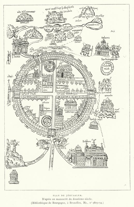 Plan van Jeruzalem (gravure) door French School