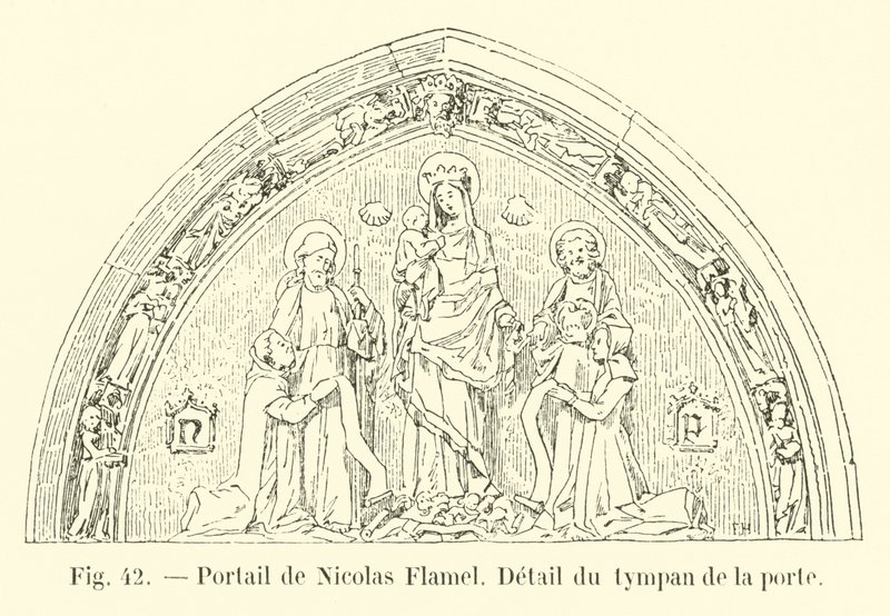 Portaal van Nicolas Flamel, (detail) door French School