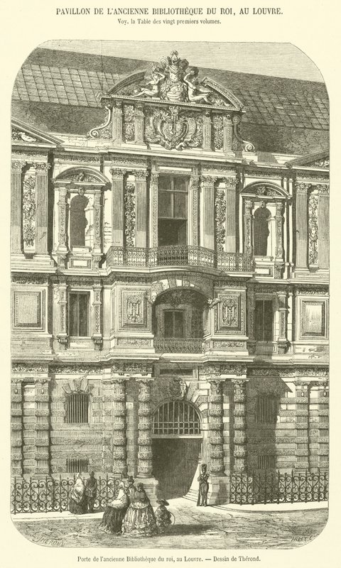 Poort van de oude Koninklijke Bibliotheek, in het Louvre door French School