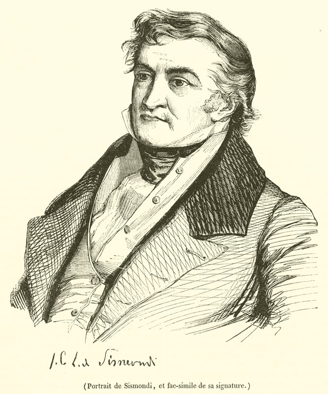 Portret van Sismondi, en facsimile van zijn handtekening door French School