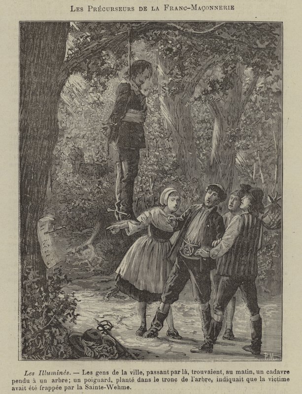 Voorlopers van de Vrijmetselarij: de Illuminati (gravure) door French School