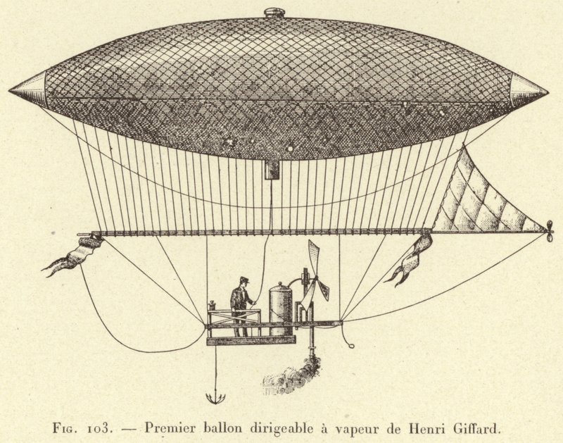 Eerste stoomluchtschip van Henri Giffard door French School