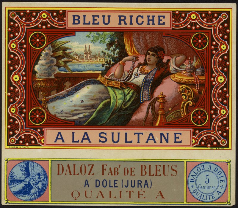 Productetiket voor Bleu Riche a la Sultane door French School