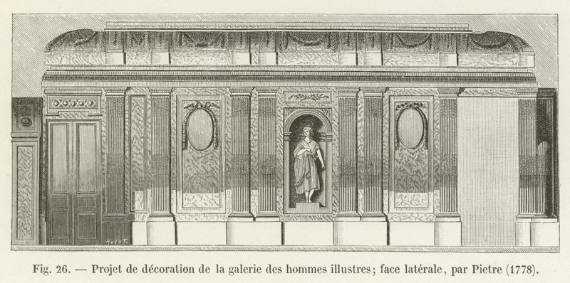 Ontwerp voor de decoratie van de galerij van beroemde mannen; zijaanzicht, door Pietre, 1778 door French School