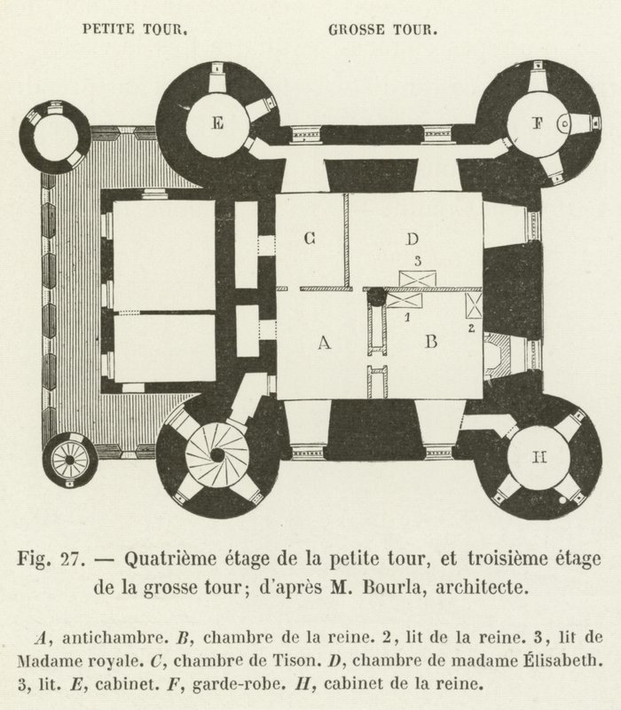 Vierde verdieping van de kleine toren en derde verdieping van de grote toren; naar M Bourla, architect door French School
