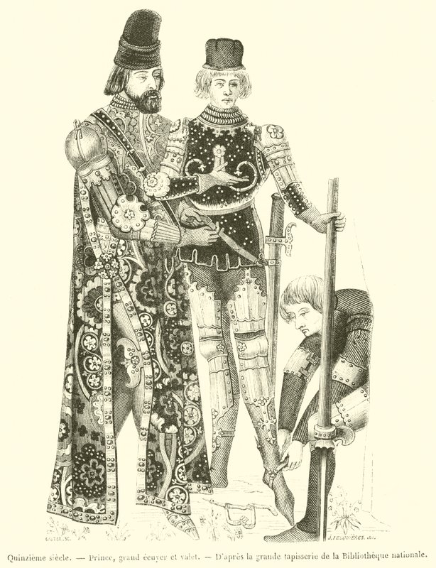 Vijftiende eeuw, Prins, groot ruiter en knecht (gravure) door French School