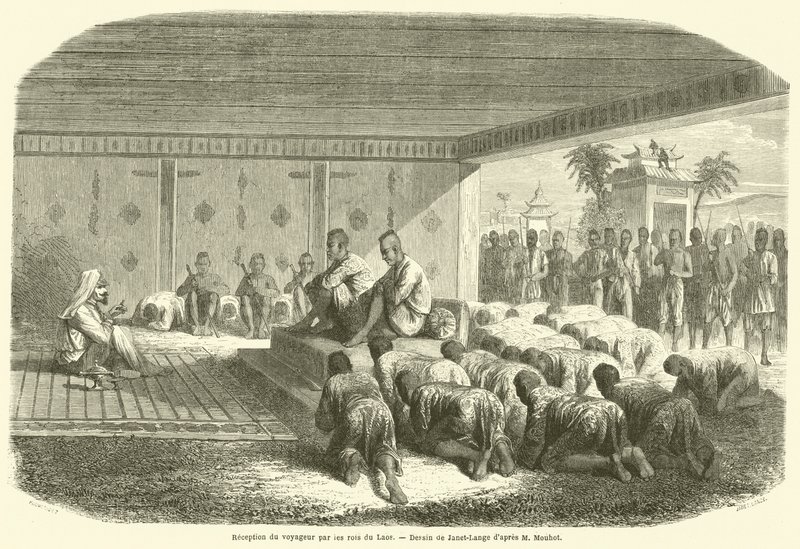 Ontvangst van de reiziger door de koningen van Laos door French School