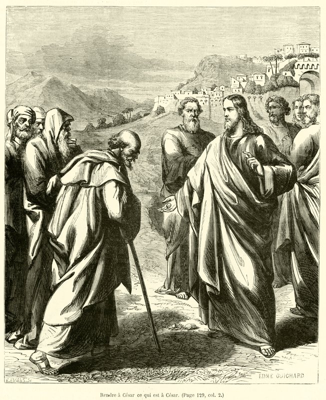 Geef aan Caesar wat van Caesar is (gravure) door French School