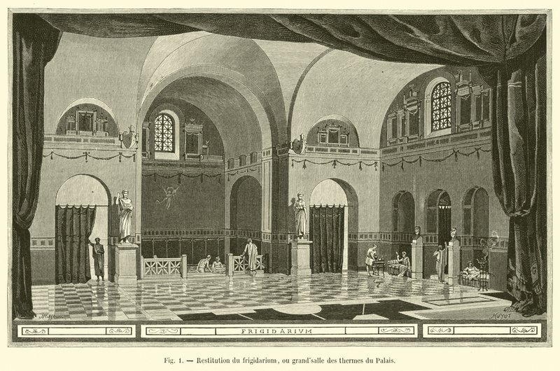 Herstel van het frigidarium, of grote zaal van de thermen van het Paleis door French School