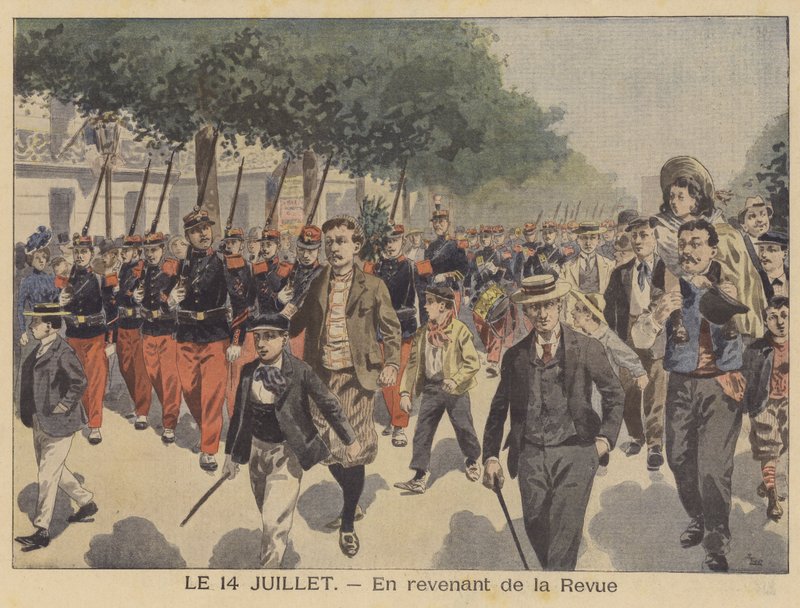 Terugkeer naar huis na de parade op de nationale feestdag door French School