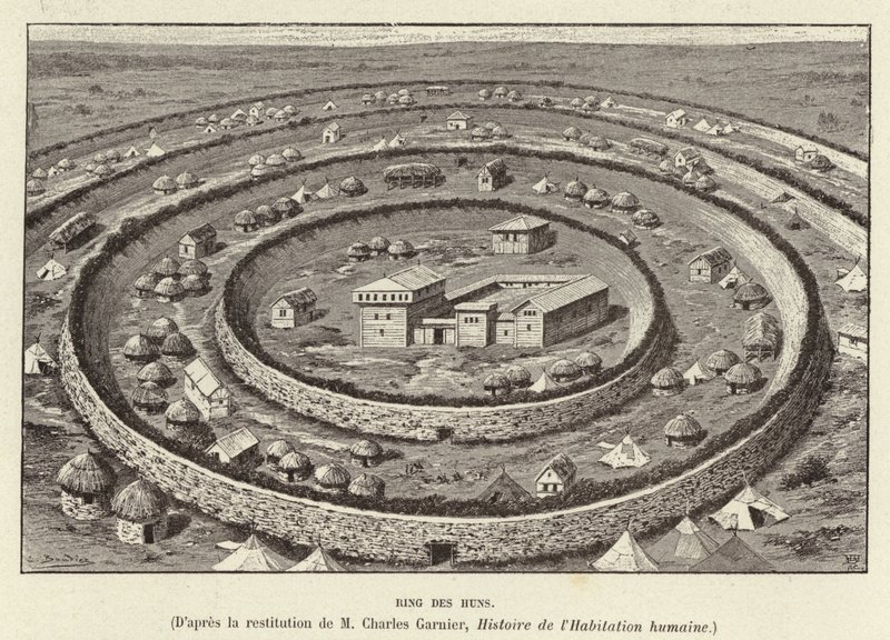 Ring des Huns. Ringvormige fortificaties ter bescherming van een nederzetting van de Hunnen door French School