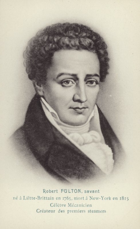 Robert Fulton (1765-1815), Amerikaans ingenieur, uitvinder en stoombootpionier (litho) door French School
