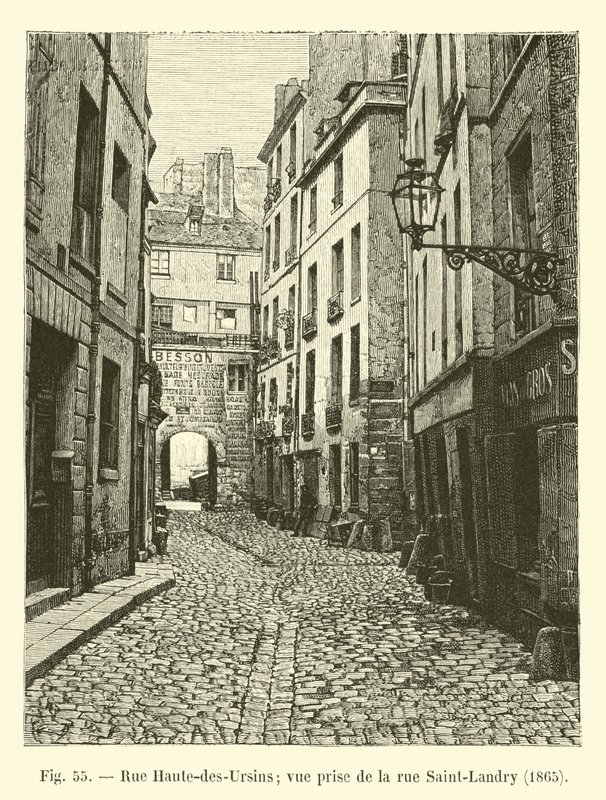 Rue Haute-des-Ursins; gezien vanaf de rue Saint-Landry, 1865 door French School