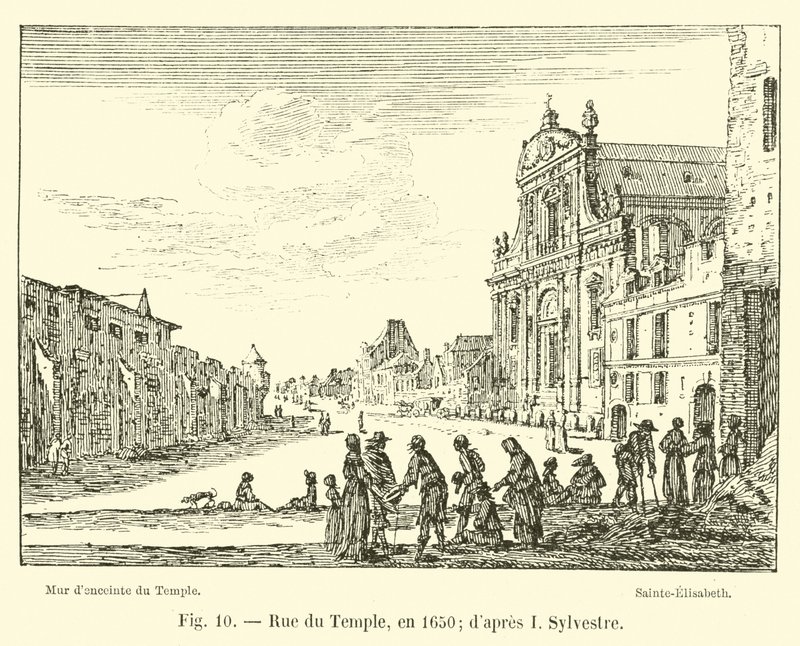 Rue du Temple, in 1650; naar I Sylvestre door French School