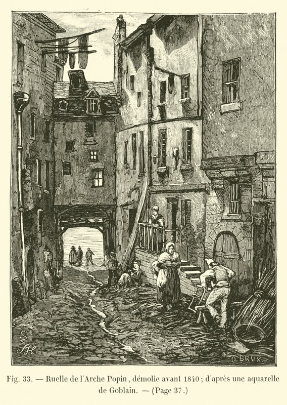 Steeg van de Arche Popin, gesloopt voor 1840, naar een aquarel van Goblain door French School