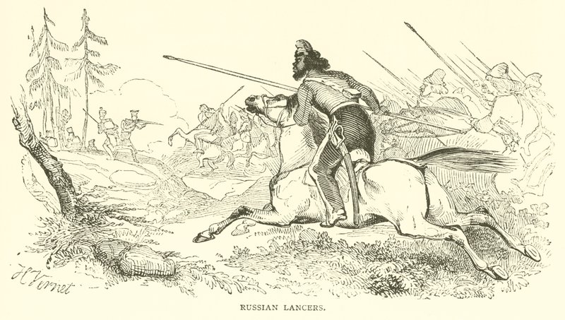 Russische lansiers (gravure) door French School