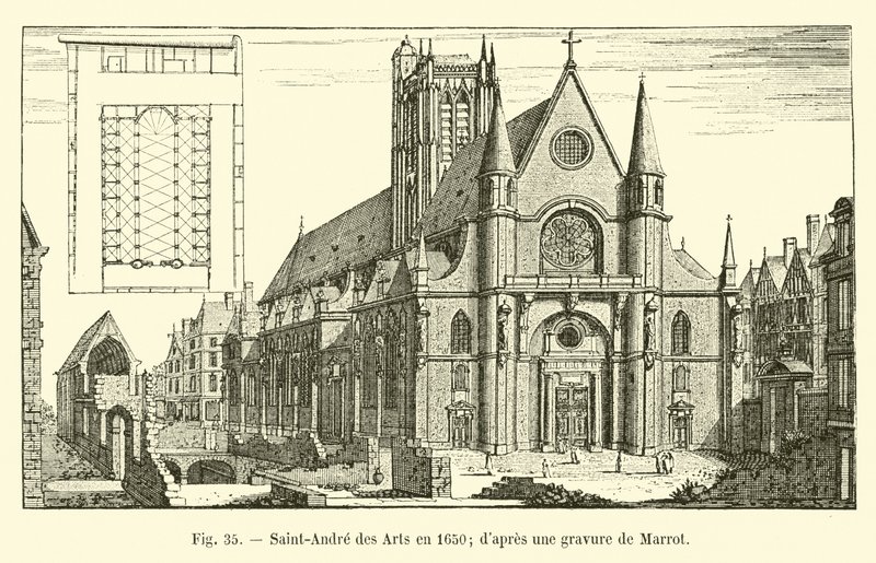 Saint-Andre des Arts in 1650; naar een gravure van Marrot door French School
