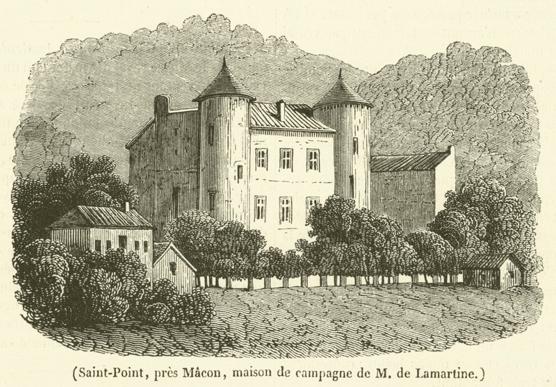 Saint-Point, nabij Macon, buitenhuis van M de Lamartine (gravure) door French School
