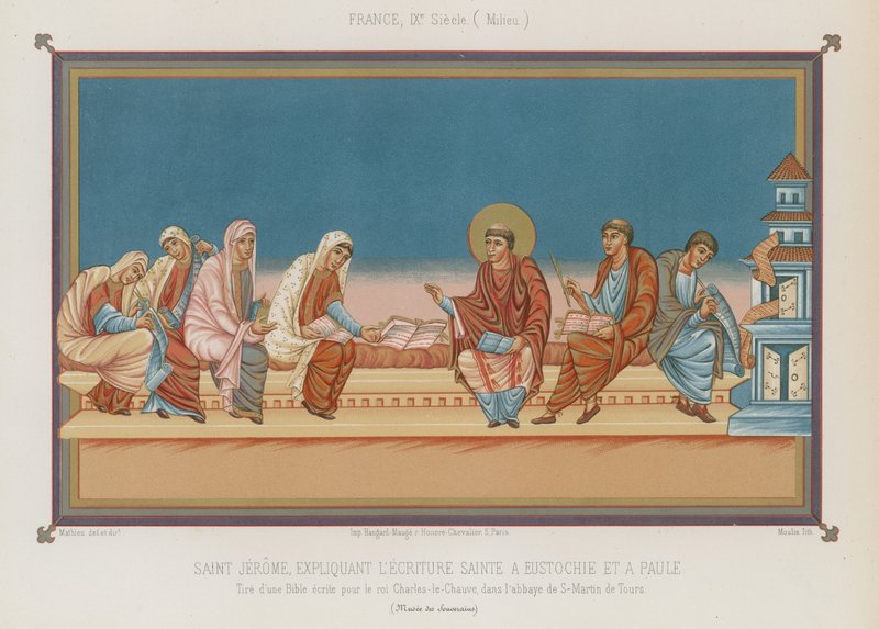 Sint Hiëronymus legt de Heilige Schrift uit door French School
