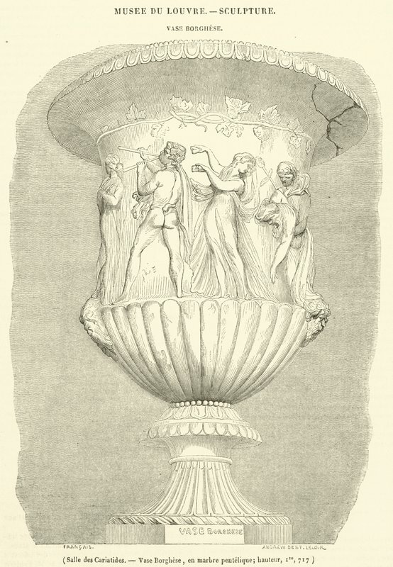 Zaal van de Kariatiden, Borghese vaas, in pentelisch marmer, hoogte, Im, 717 (gravure) door French School