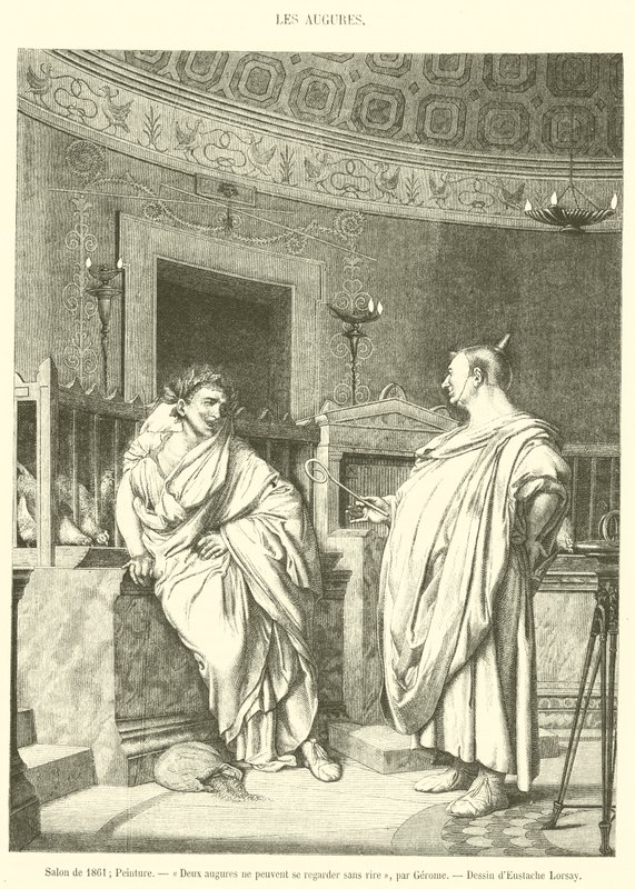 Salon van 1861, schilderij, Twee auguren kunnen elkaar niet aankijken zonder te lachen door French School